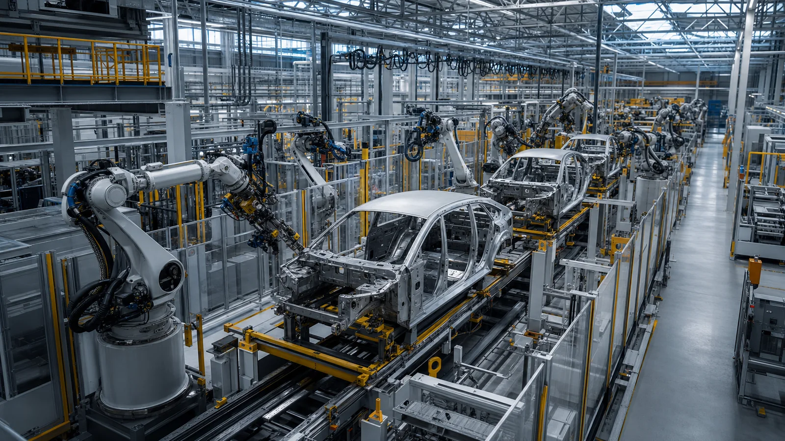 Robotic automotive body-in-white manufacturing line