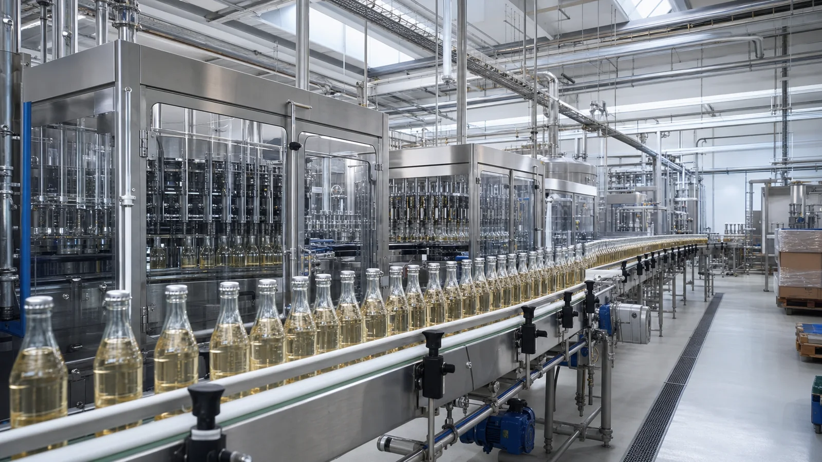 Automated hygienic beverage filling and packaging line